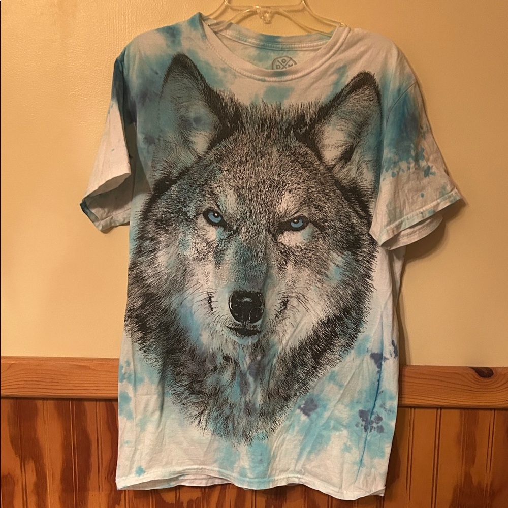 Wolf Graphic Tie-Dye Short Sleeve Tee - Blue